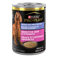 Purina Pro Plan Sensitive Skin And Stomach Adult Classic Pate Formula Wet Dog Food; Lamb And Oat Meal Entrée, 13 Oz - Case Of 12