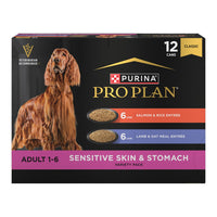 Purina Pro Plan Sensitive Skin And Stomach Wet Dog Food, Salmon And Rice And Lamb And Oat Meal Variety Pack - 12-13.0Oz Cans