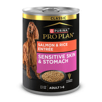 Purina Pro Plan Sensitive Skin And Stomach Classic Pate Salmon And Rice Entree Wet Dog Food, 13Oz - Pack Of 12
