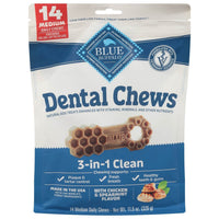 Blue Buffalo 3-In-1 Medium Sized Dog Dental Chews, Chicken & Spearmint Flavor, 14 Ct