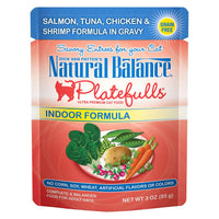 Natural Balance Platefulls Salmon, Tuna, Chicken & Shrimp In Gravy Flavor For Indoor Cats Wet Cat Food, 3Oz