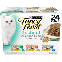 Fancy Feast Purina Classic Seafood Pate Collection Wet Cat Food Variety Pack, 24 3Oz Cans