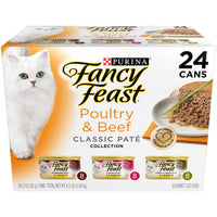 Fancy Feast Purina Classic Paté Variety Pack Chicken, Turkey & Beef Wet Cat Food, 24-3Oz Cans