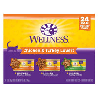 Wellness Chicken & Turkey Lovers Minced And Gravies Wet Cat Food Variety Pack, 24 3Oz Cans