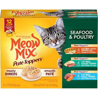 Meow Mix Pate Toppers Seafood And Poultry Recipe Wet Cat Food Variety Pack, 12-2.75Oz Cups
