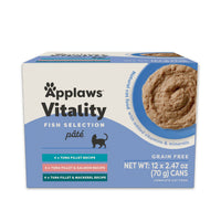 Applaws Vitality Natural Wet Cat Food With Added Vitamins & Minerals Fish Selection Pâté Variety Pack, 2.47-Oz Pack Of 12
